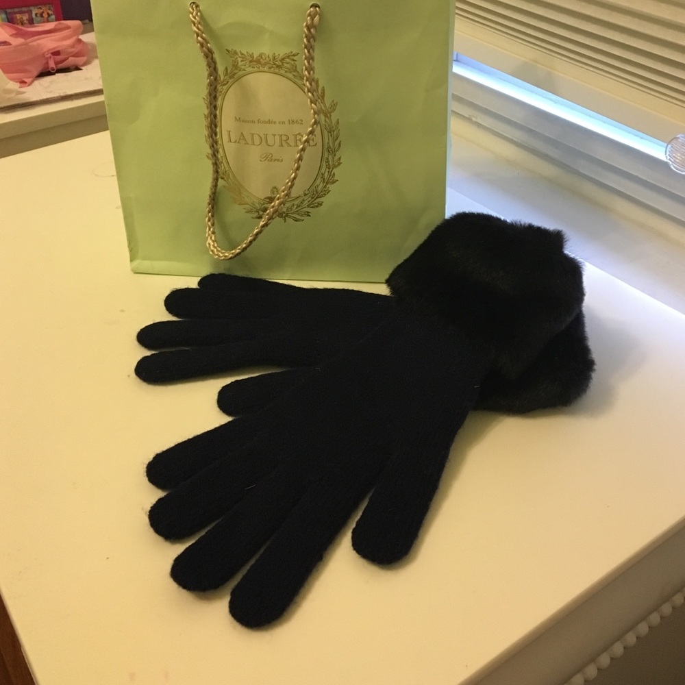 COPY - Fur Gloves with wool- navy blue